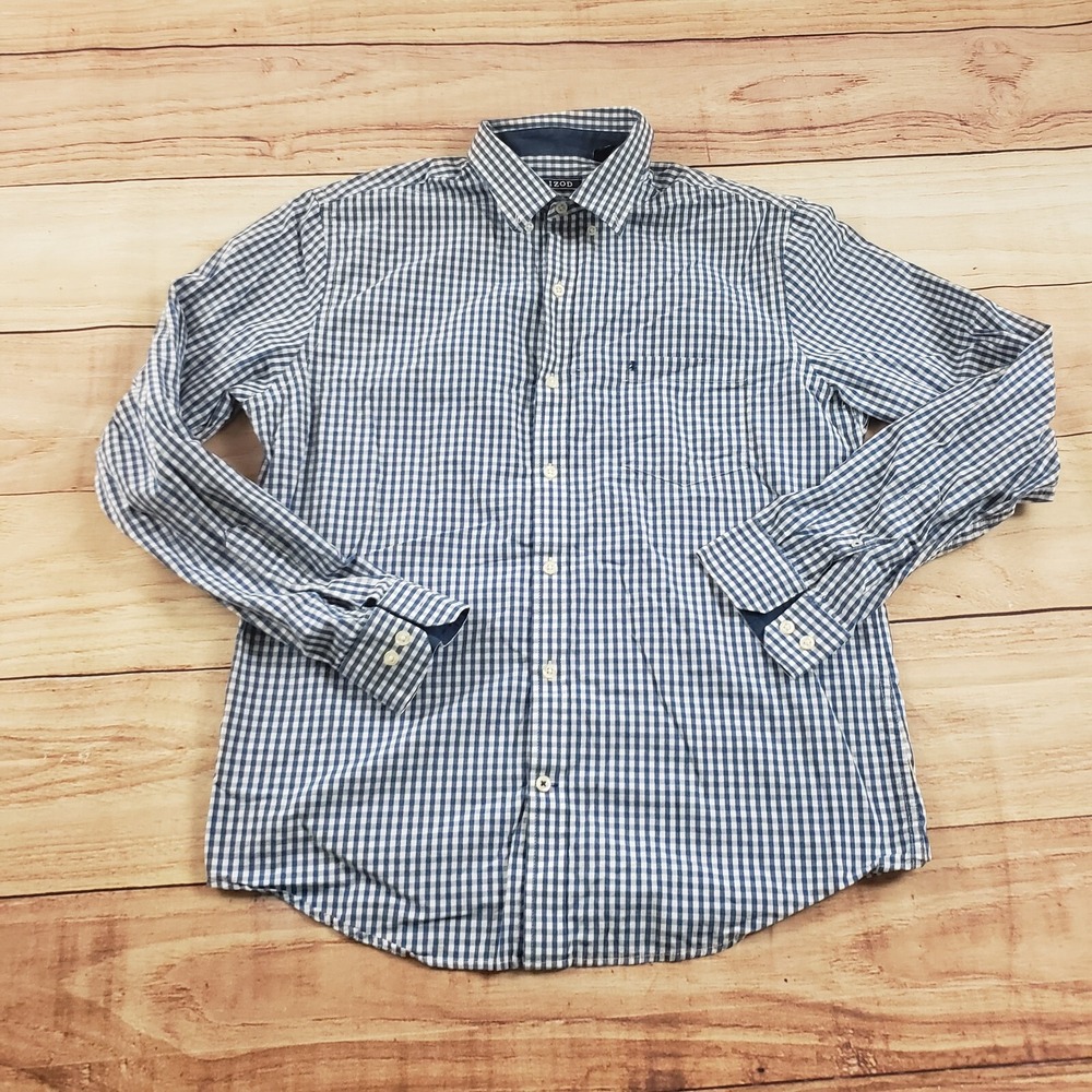 IZOD‎ Shirt Mens Large Blue White Button Up Long Sleeve Slim Casual Adult L